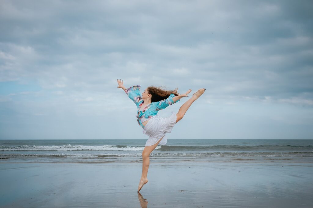 female, beach, dance